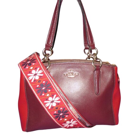 Coach 2016 Christie Mini 2 way Carryall Maroon Red Color block Leather Satchel - Picture 1 of 12